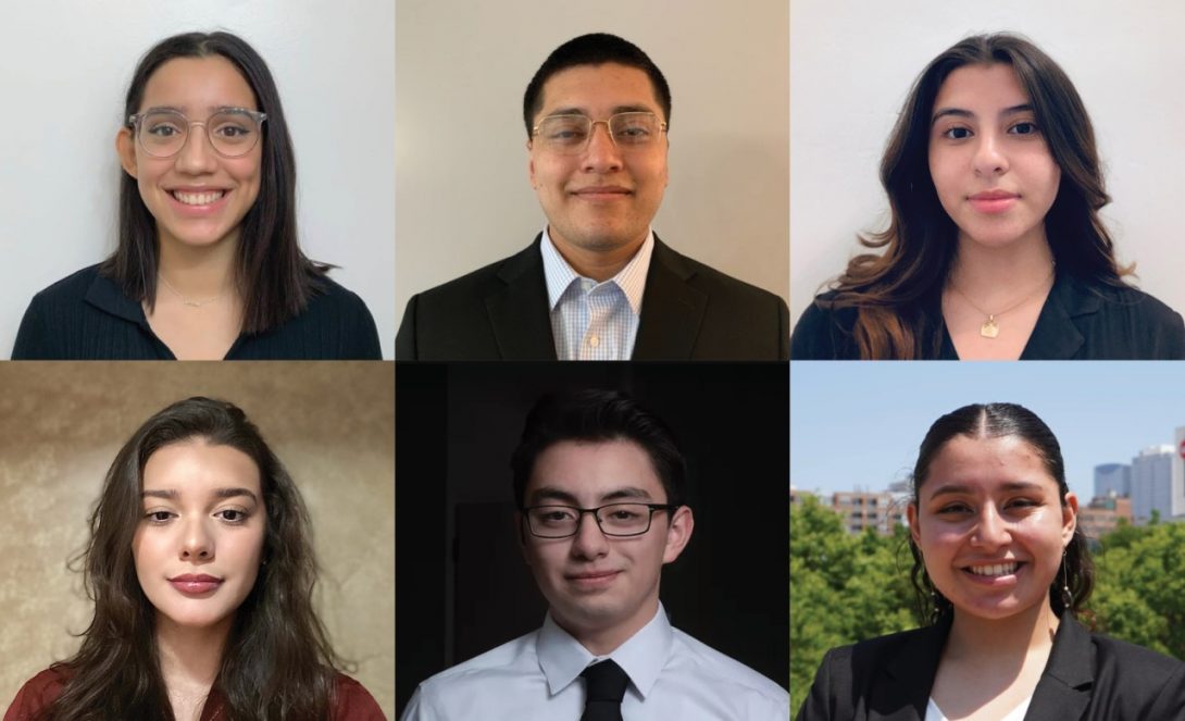 The 2021 CME Group Foundation Scholars: [Left to right] Alice Callejas, Sergio Palomino, Fanny Munoz, Vivianna Torres, Daniel Larios Bautista, and Krystal Aranda