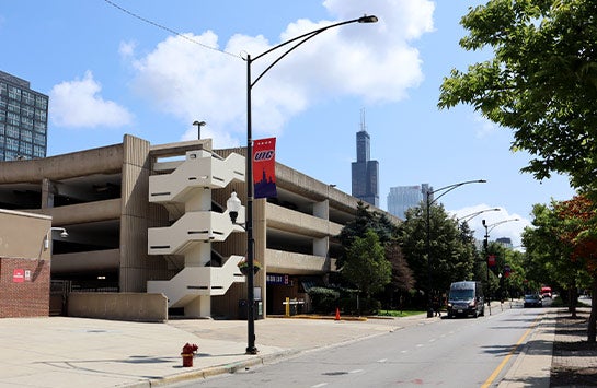 Harrison Street Parking Structure with Willis Tower in the background